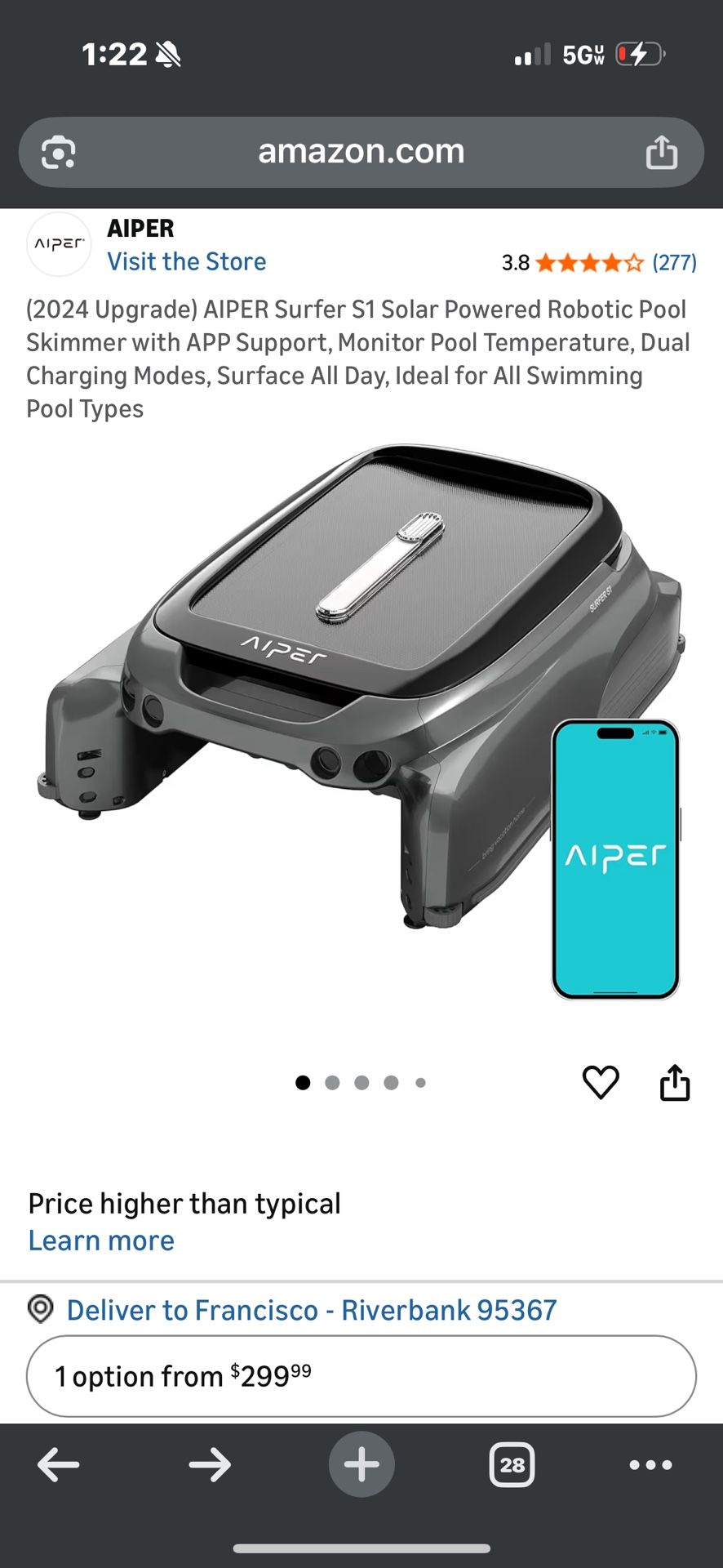 AIPER Surfer S1 Solar Powered Robotic Pool Skimmer with APP Support