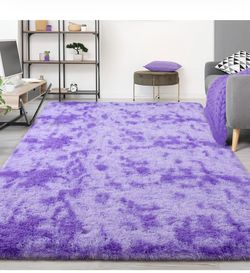 FlyDOIT Purple Tie-Dyed 9x12 Feet Large Rugs for Living Room, Shaggy Rug FI (SR) MSRP: $98.75 - New - 9x12 Feet