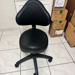 Black Saddle Seat Rolling Stool with Back
