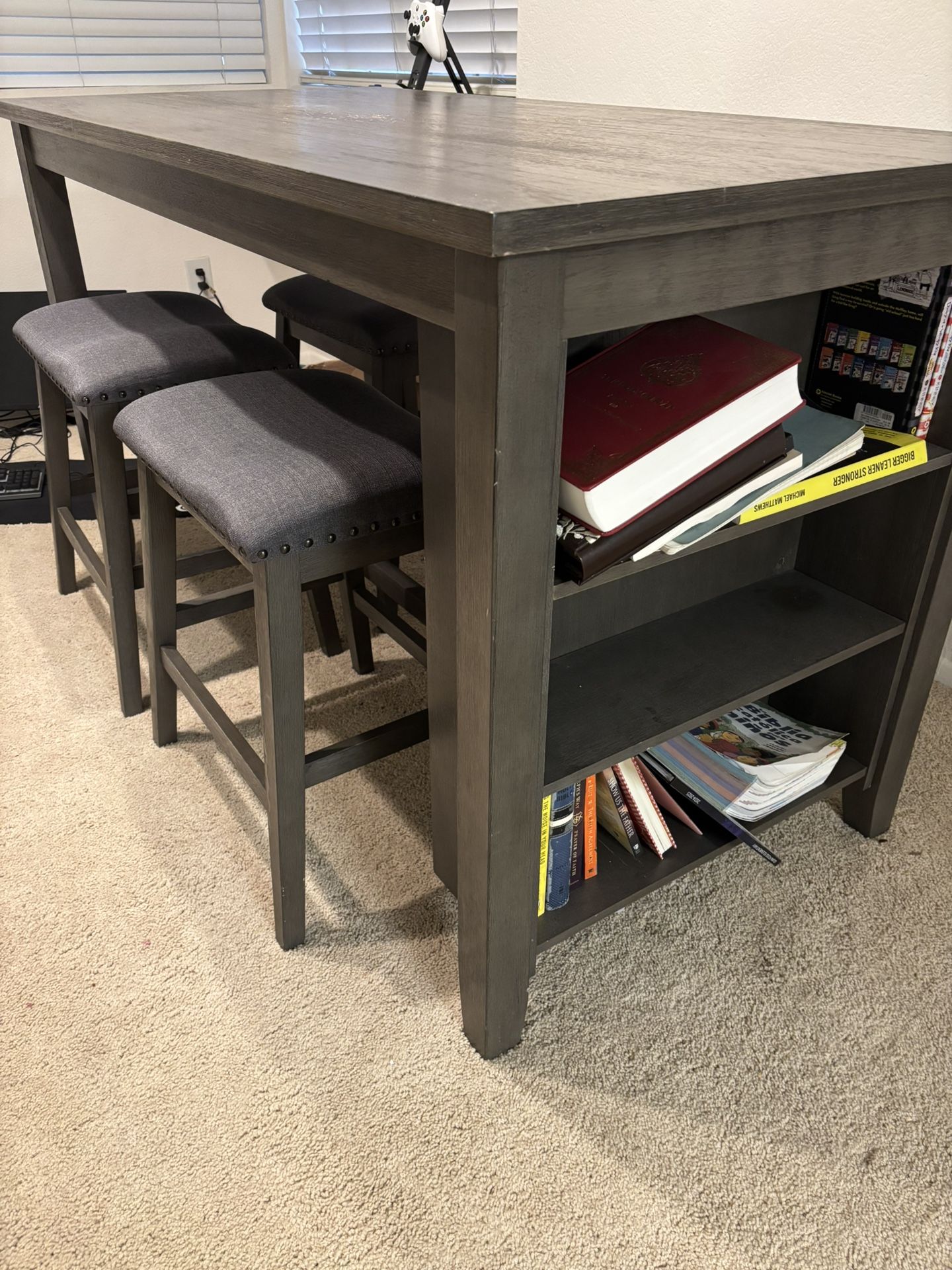 Solid Gray Dining Table W/ 4 Stools