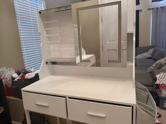 White lighted vanity desk
