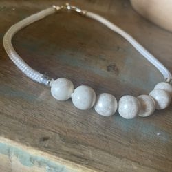 Vintage white rope, beaded choker necklace