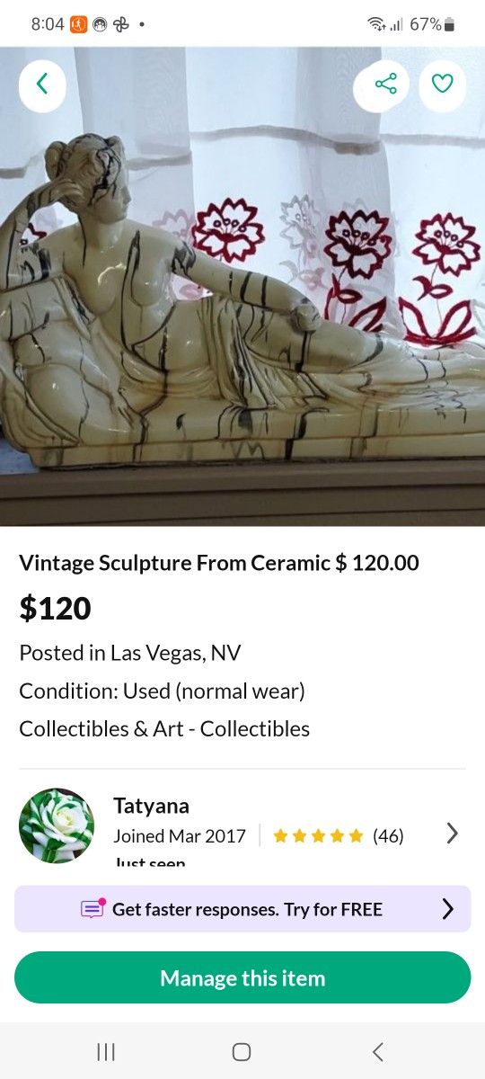 Vintage Sculpture  From Ceramic $ 110.00