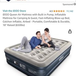 Idoo Queen Air Mattress With Built In Pump, Inflatable Mattress For Camping & Guest, Fast-Inflating Blow-Up Bed, Colchon Inflable, Airbed - Portable, 