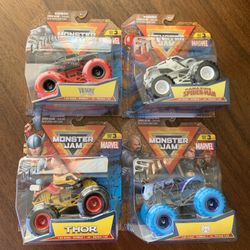 COMPLETE SET OF MONSTER JAM MARVEL TRUCKS 
