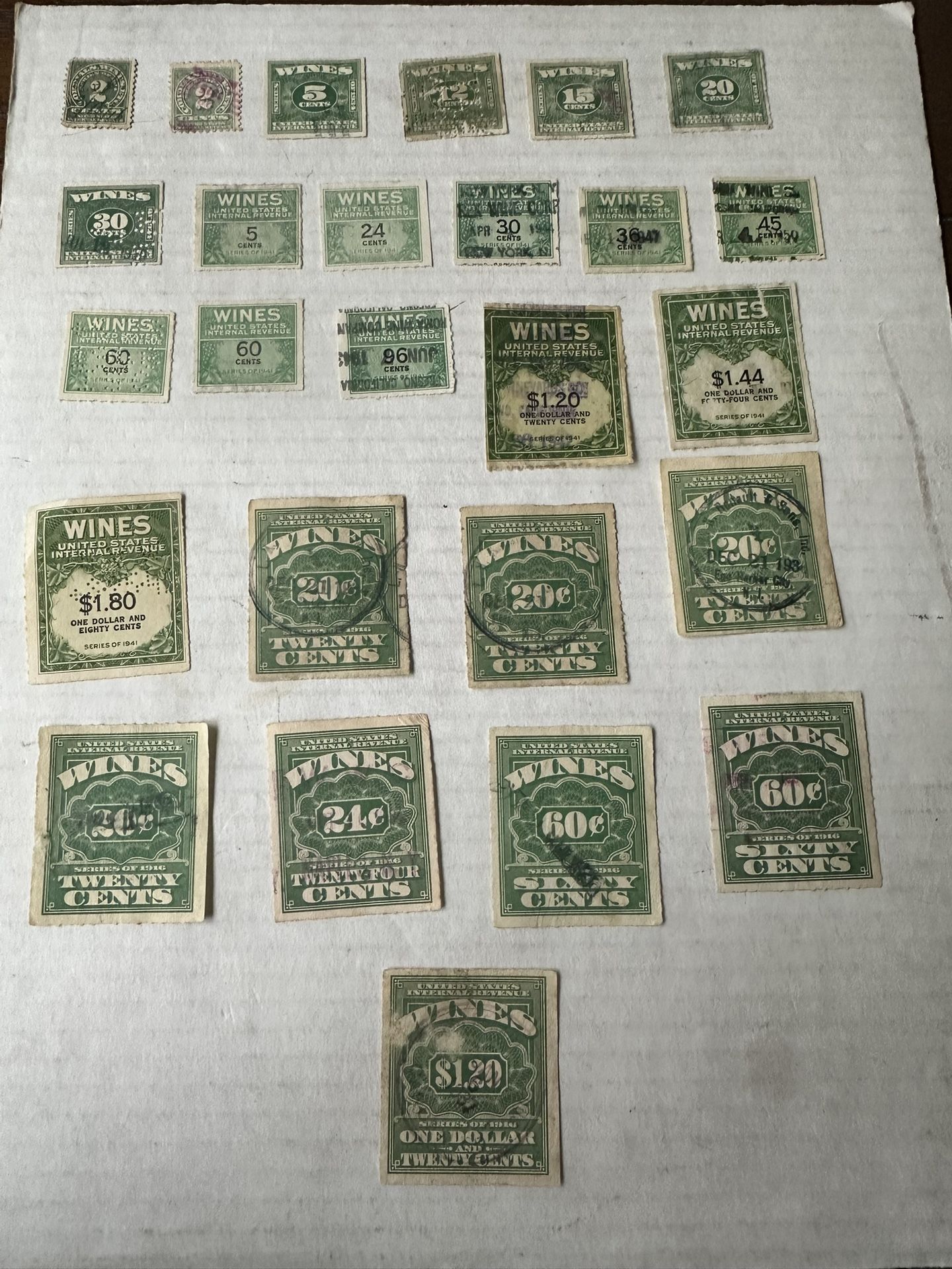 United States Tax Wine Revenue Stamp Group Of 27 Used