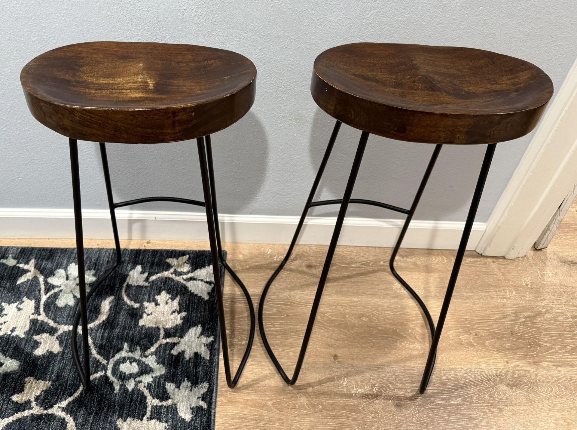 Set of 2 Modern Wood & Metal Counter Bar Stools – 29” Height