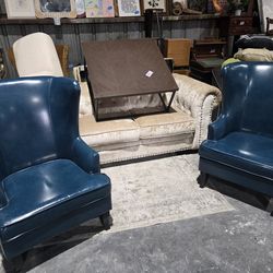 Real leather wing back chairs