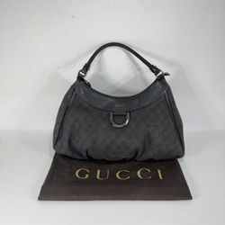 Authenticated Gucci GG Abbey D-Ring Black Canvas Shoulder Bag Purse ~ READ