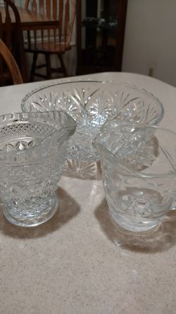 2 crystal gravy dishes and crystal bowl