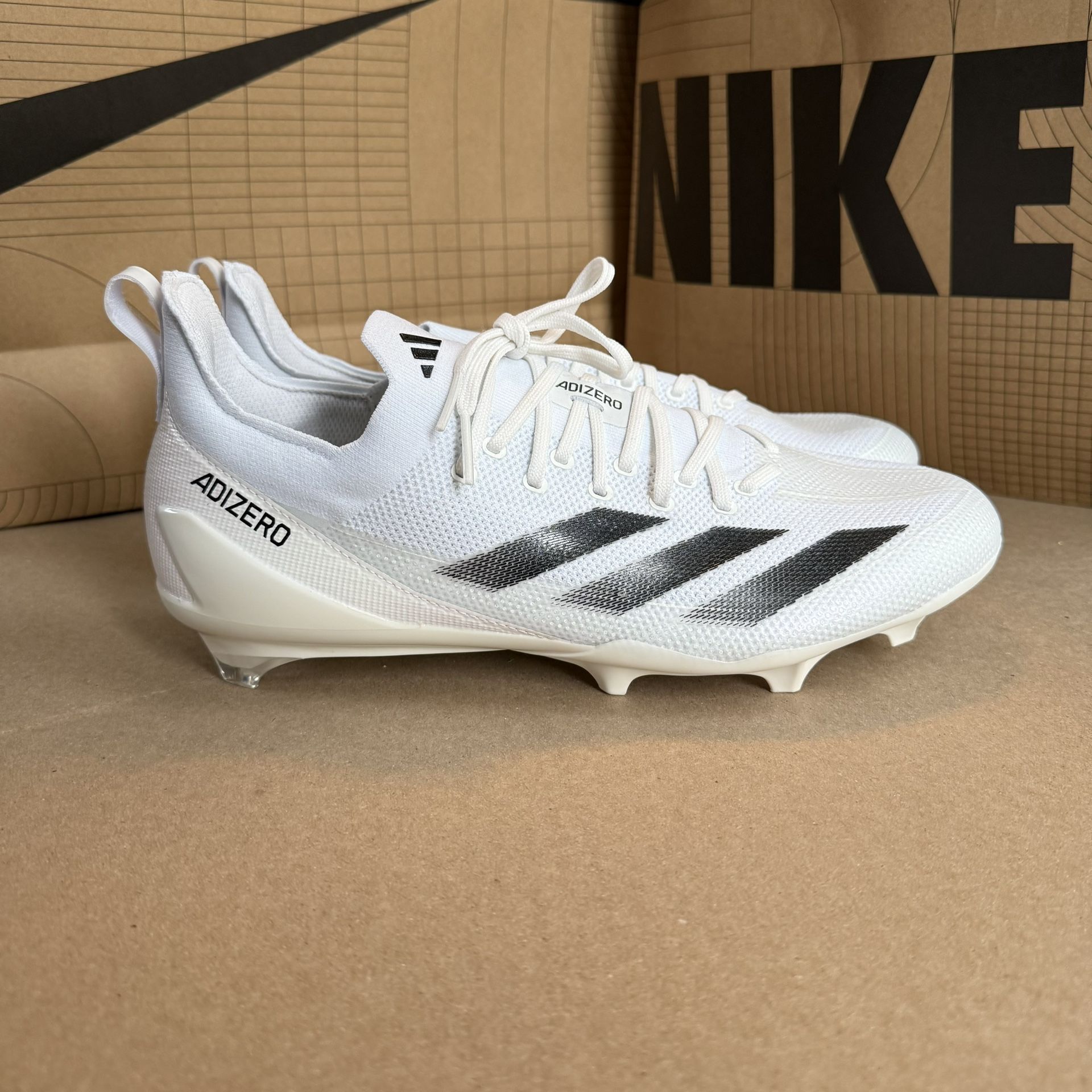 Adidas Men’s Size 12 ADIZERO ELECTRIC+ FOOTBALL CLEATS White/Black IH7451 NEW
