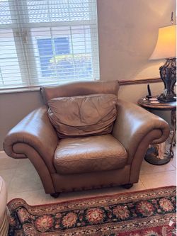 Pair of Comfy Brown Leather Chairs