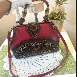 Unbranded Faux Leather Maroon Ombré Crossbag Purse With Western Vintage Vibe Only $60