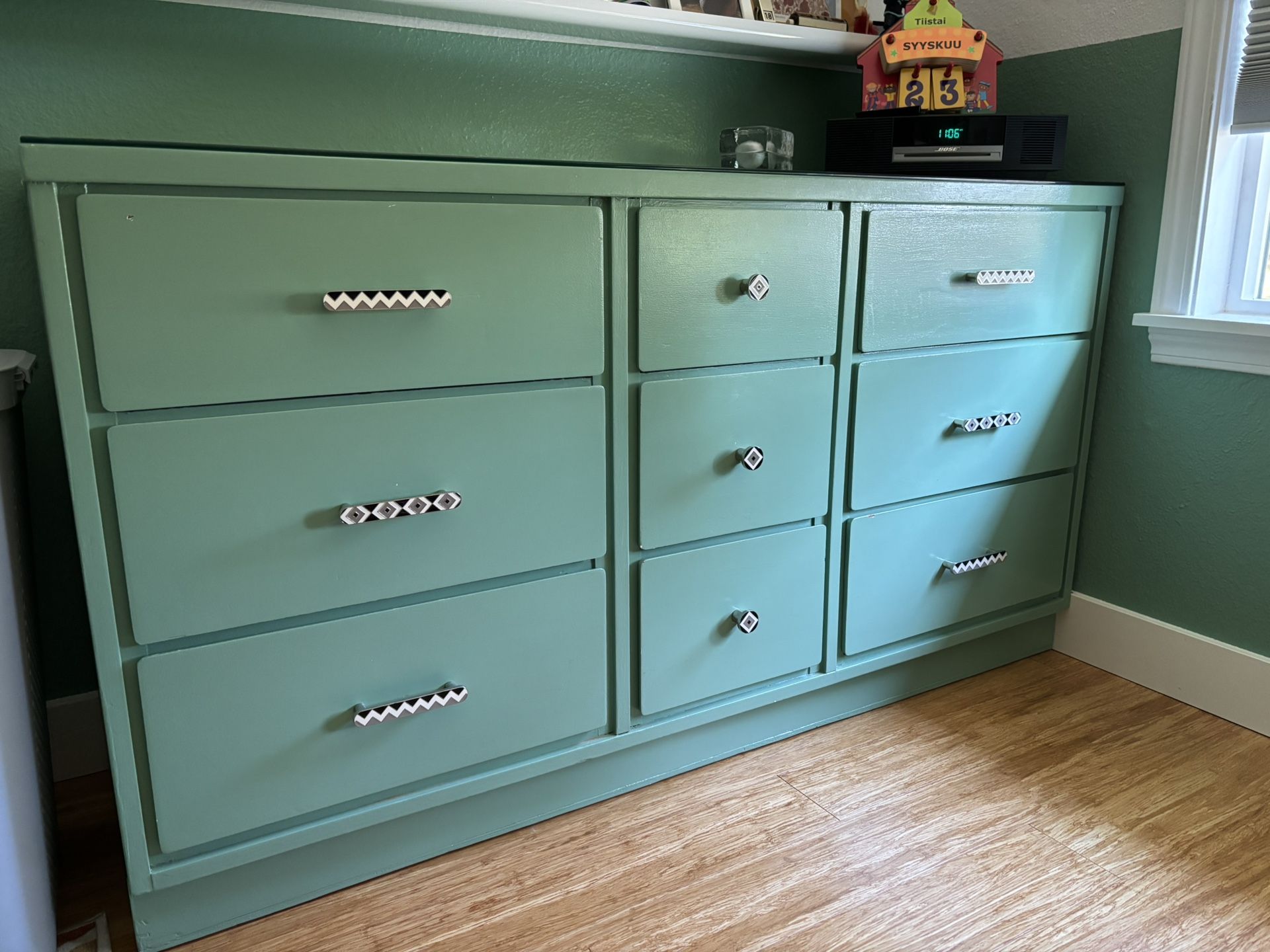 Large Vintage Dresser with Custom Cut Glass Top