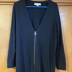 Michael Michael Kors Black Angora Wool V Neckline Zip Up Cardigan Size XXL