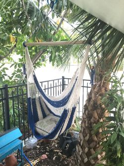 Handmade hammock chair/hammock swing made using 100% Cotton in Deep Ocean Blue and Off-White