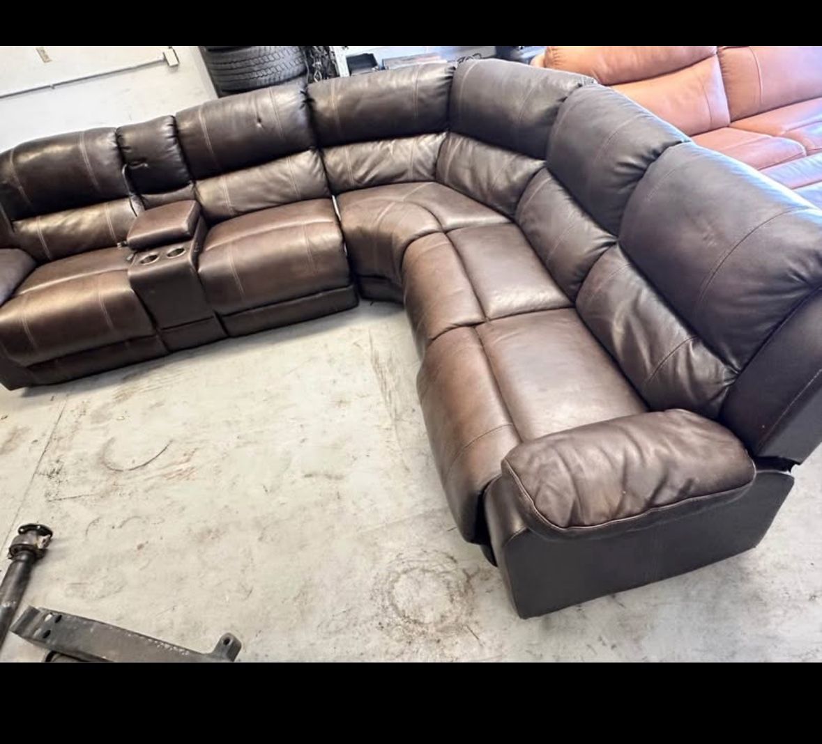 Leather Power Reclining Sofa Sectional with Power Headrests
