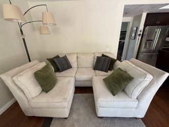 Comfortable Beige Fabric Sofa w Matching Armless Side Chairs