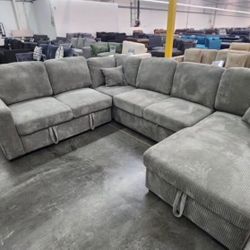 XL Large Sectional Sofa With Pull-out Bed & Storage Grey, Black And Dark Gray 