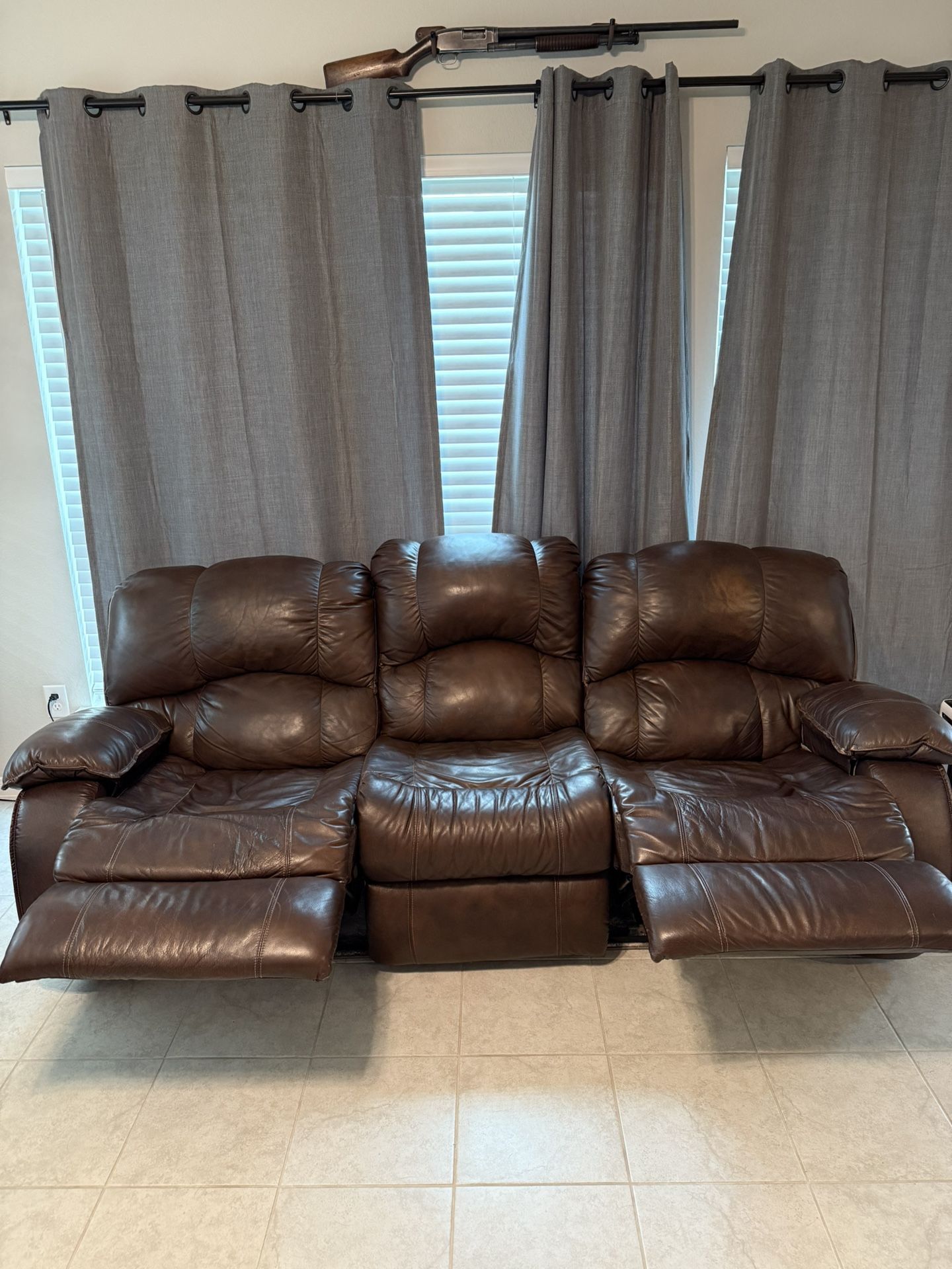 Brown Leather Reclining Sofa 