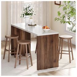 LITTLE TREE Home Bar Table, 55-Inch Long Counter Height Pub Table with a Faux Marble Finished Tabletop, Narrow Rectangular Indoor Bar Unit for Home, K