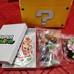 Super Mario Sticker, Keychain and Sealed figure lot 