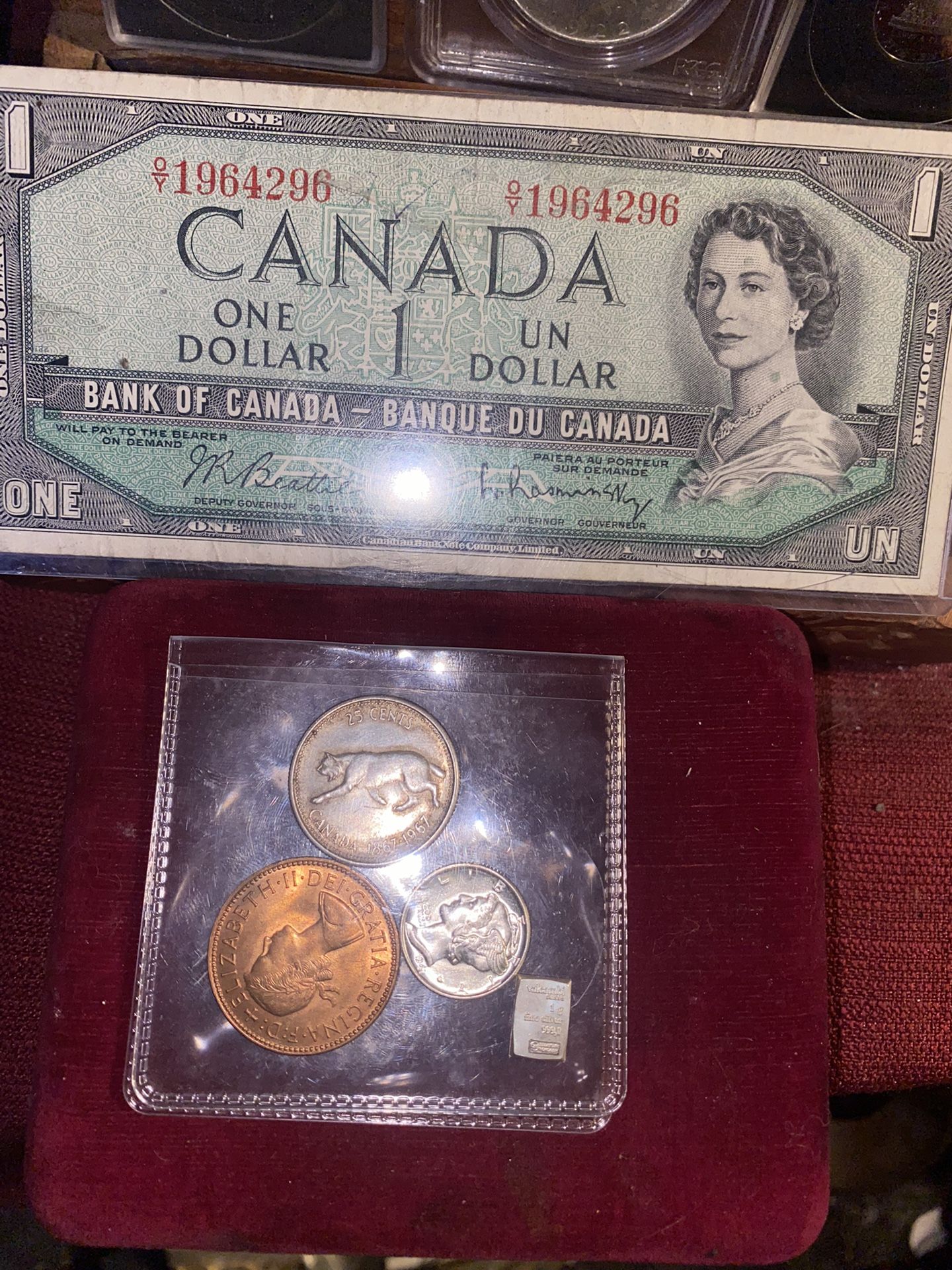 1954 one dollar Canadian bank note including two mint uncirculated one merercury