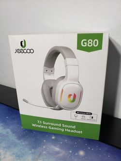 New Jeecoo G80 Wireless Gaming Headset, 7.1 Surround Sound, Detachable Clear Microphone, Low Latency LED Wireless Gaming Headphones, Works W/ PS4 PS5