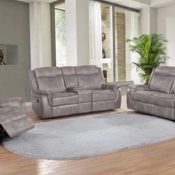 Brand New 2PC Taupe Reclining Sofa and Loveseat Set