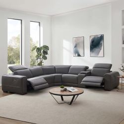 BRAND NEW Karson 6-piece Leather Power Reclining Sectional with Power Headrests, Gray