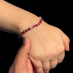 Certified 925 Sterling Silver Ruby Tennis Bracelet | Handmade | 7.3 Inch