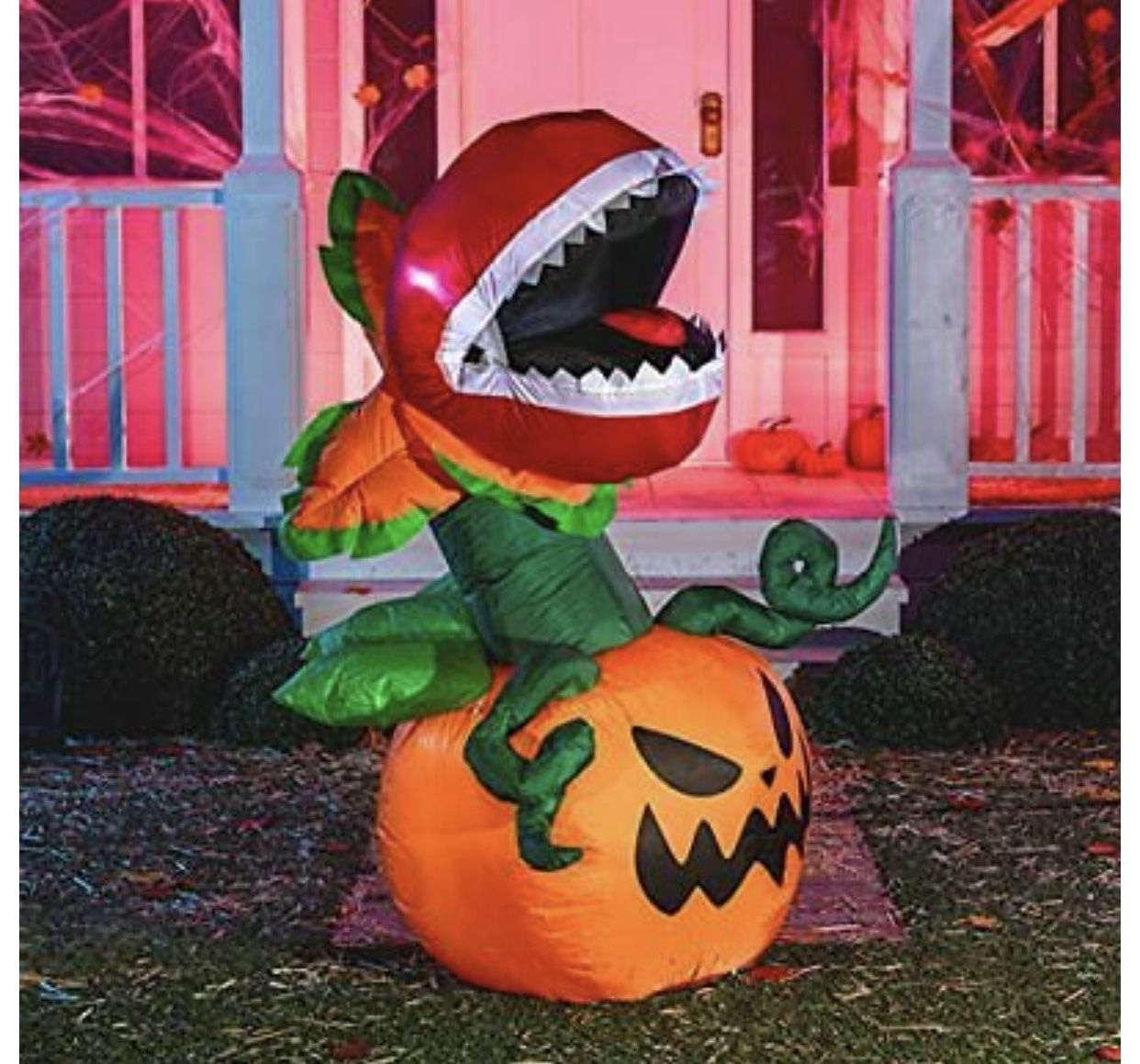 5 FT Halloween Inflatable Piranha Flower LED Lights Blow Up Outdoor Decorations