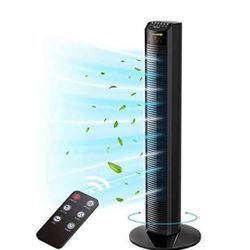 HOMECH 36" Oscillating Tower Fan 3-Speed Floor Fan Bladeless Tower Fan with Remote Control, Timer, and Large LED Display, Black