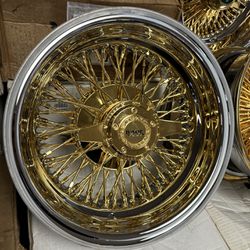 14x7 Luxor Wire Wheels Crosslace Gold Centers On 1757014  Whitewalls 