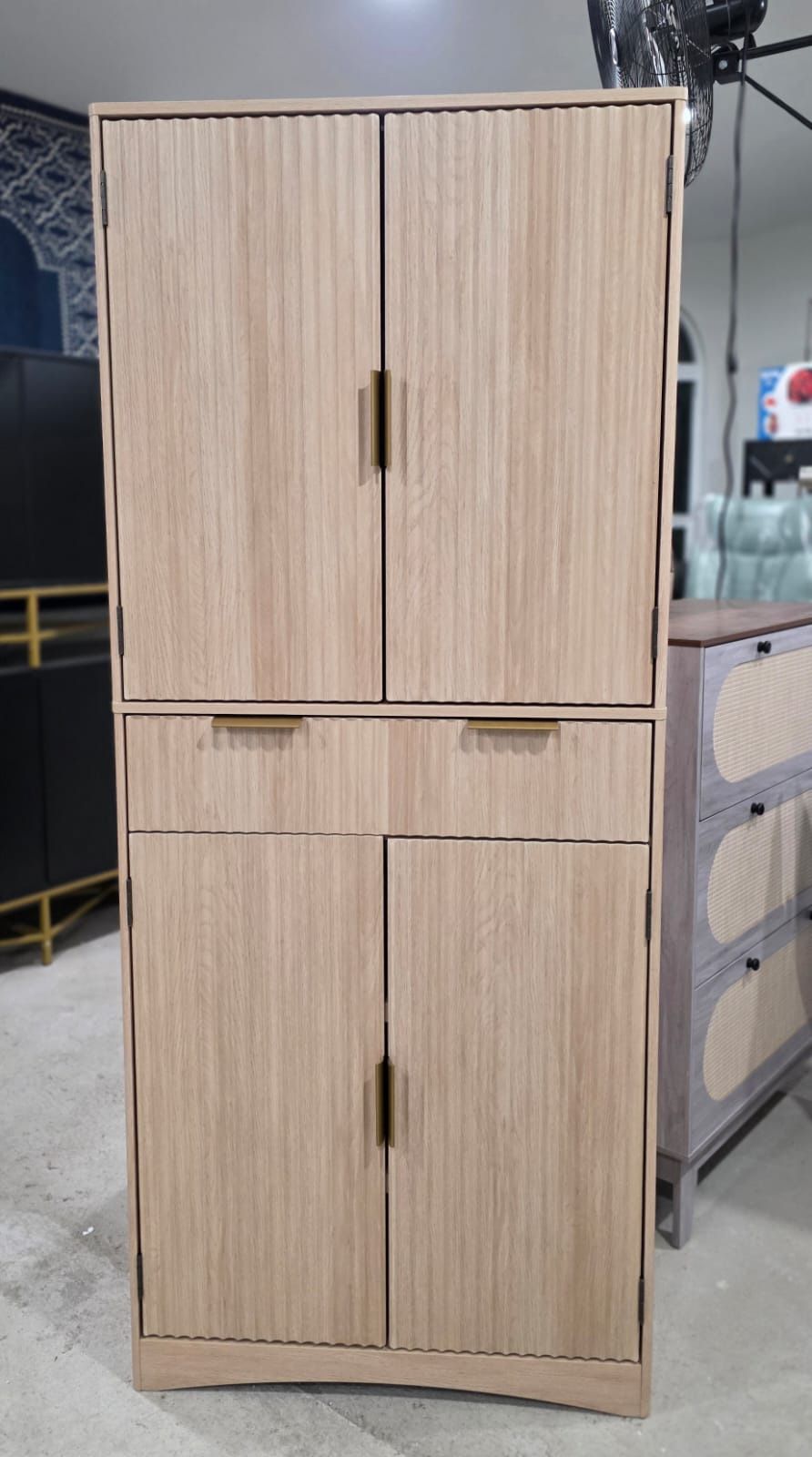 Amada Fluted Pantry Cabinet, Versatile 72" Tall Storage Cabinet with Adjustable Shelves, Kitchen Cabinet with Magnetic Doors & Anti-Tip Design(Natural