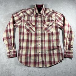 Rodeo Clothing Co. Western Shirt Men’s S Brown Plaid Pearl Snap Long Sleeve#6A