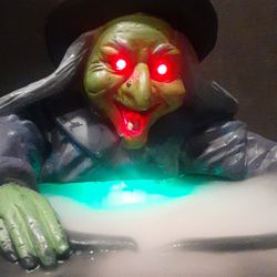 Vintage witch cauldron fog machine decoration