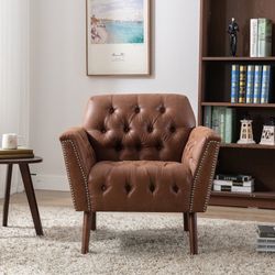 Accent Chair with Solid Wooden Legs, Comfy Cushion Wide Arm Chair in Morden Style, Tufted Backrest Single Sofa Chair for Living Room,Bedroom,and Guest