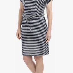 Hilary Radley Women's Short Sleeve Dress,Indigo/White Stripe, Large New with Tag