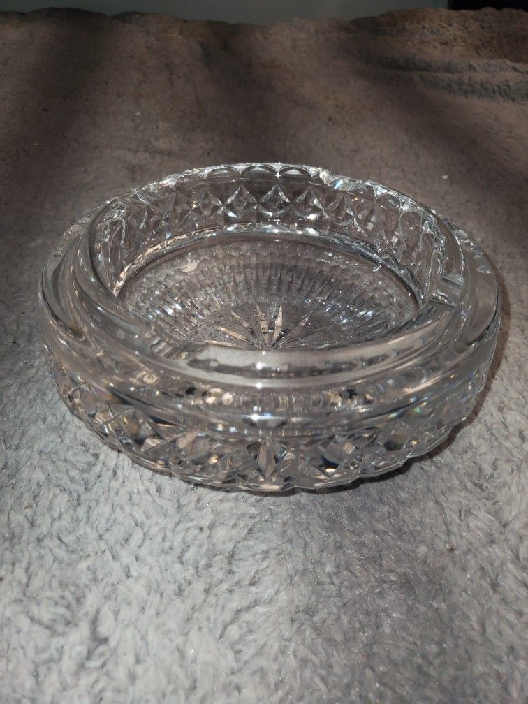 Waterford Crystal Criss Cross Fan Cuts Cigar Ashtray 4 Slot Clear 6 3/4" D TM