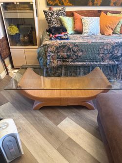 Rattan Coffee Table with Glass Top