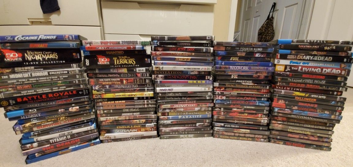 DVDs and Blu Rays (mostly Horror) $1 each UPDATE some sold, inquire which ones are available.