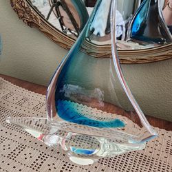 Vintage MURANO glass Sailboat Blue Clear