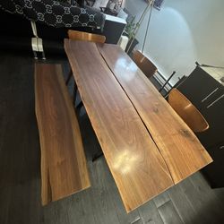 Locally Made And Sourced Live Wood Edge Table In Bench