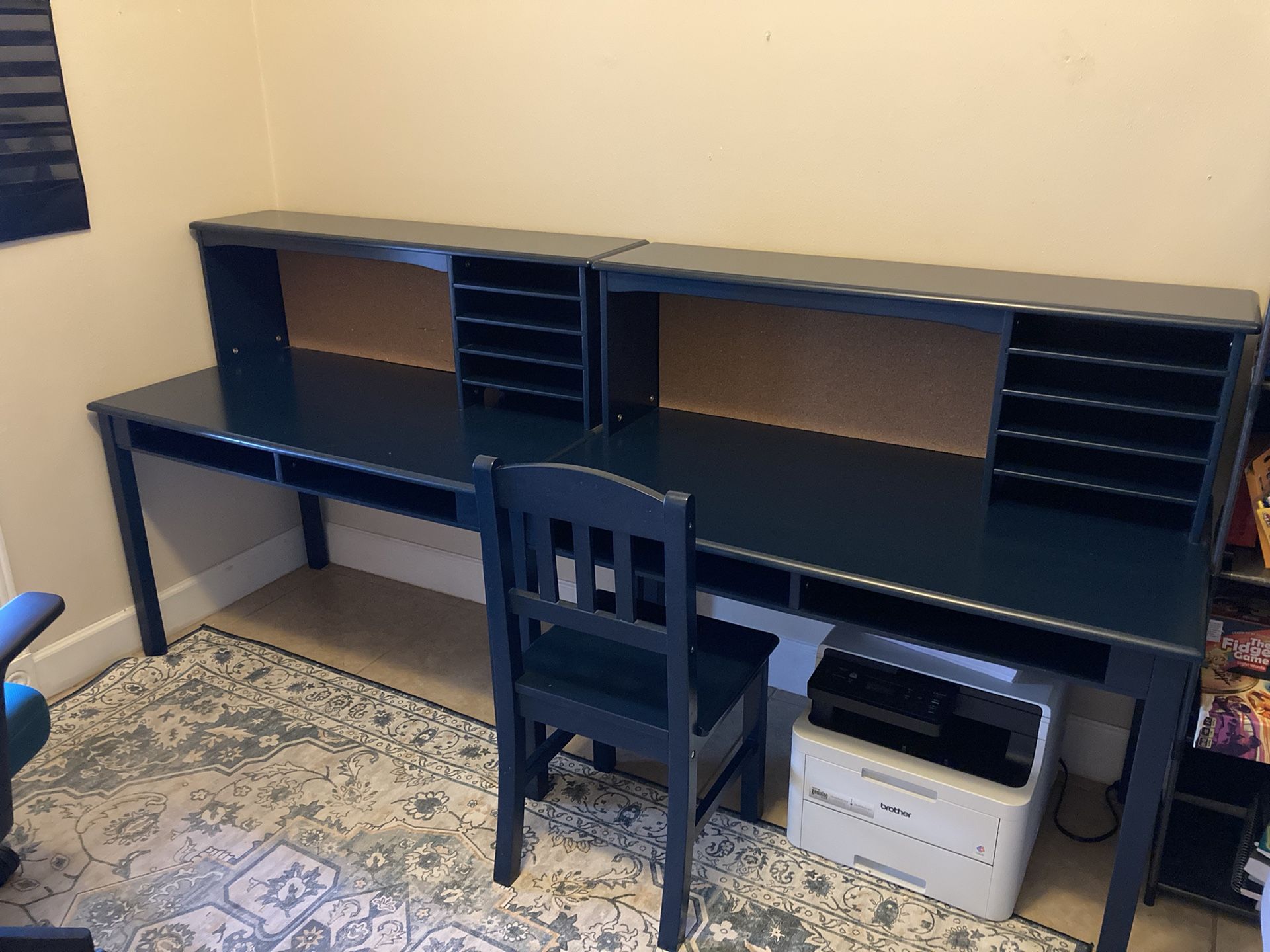 Set Of 2 Dark Blue Desks And Chairs