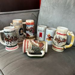 Set Of 7 Vintage Budweiser Beer Steins Authentic Ceramarte