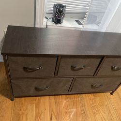 21x12” Drawer Vertical Storage Dresser with Cast Iron Frame, Wood Top, and Easy Pull Fabric Drawers with Wooden Handles (Brown) 