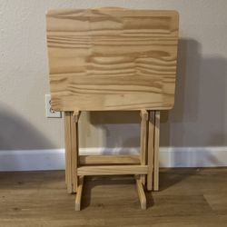 Set of 2 Wooden TV Dinner Trays and Holder