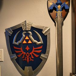 Full-size metal Master Sword and Hylian-style shield display set
