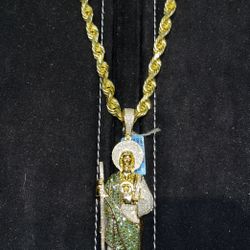 Gold Rope Chain & Iced Out San Judas